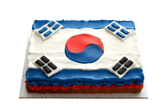 south korea flag made of cake, PNG image, isolated