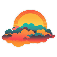 Sunset cute sticker isolated on transparent background png royalty-free image. Free for use & download.
