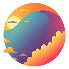 Sunset cute sticker isolated on transparent background