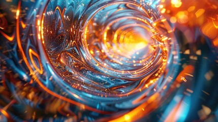 3D rendering of a glowing blue and orange vortex. AIG535