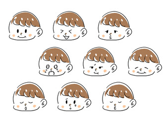 泣き顔、困り顔などの色んな表情の男の子のイラストセット