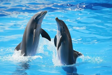 A pair of beautiful dancing dolphins in the water