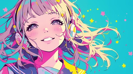 Naklejka premium 音楽を聴く女の子 AI