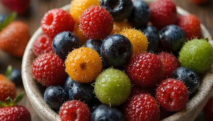 Obraz premium A brief poem about the vibrant colors of a bowl of mixed berries ai_generated