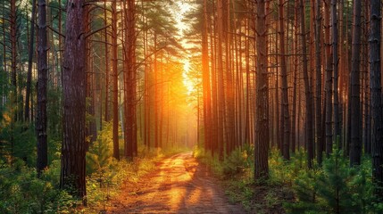 Fototapeta premium pine tree forest when sunset beautiful view landscape