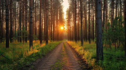 Fototapeta premium pine tree forest when sunset beautiful view landscape