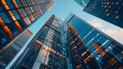 skyscrapers in the city, in the evening, business center