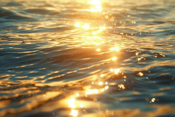 Golden Sunlight Reflections on Gentle Ocean Waves at Sunset, Creating a Tranquil and Mesmerizing Scene with Warm Tones and Sparkling Water, Capturing the Essence of Peaceful Coastal Serenity