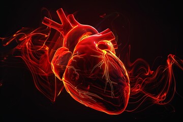 Abstract pulsating red lines forming a heart. Modern art concept illustration.