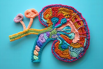 Naklejka premium Crocheted human kidney illustration. Artistic concept.