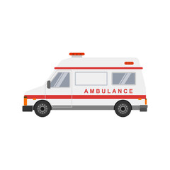 Ambulance car. Hospital transport medical care clinic. flat design ambulance cars with sirens in white background. Ambulance flat icon, medicine and healthcare, transport sign vector graphics