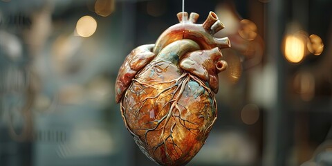 Obraz premium Translucent chamber featuring lifelike heart sculpture. Artistic concept.