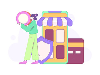 Online shopping payment security character flat vector concept operation hand drawn illustration
