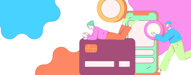 Obraz premium Online shopping payment security character flat vector concept operation hand drawn illustration 