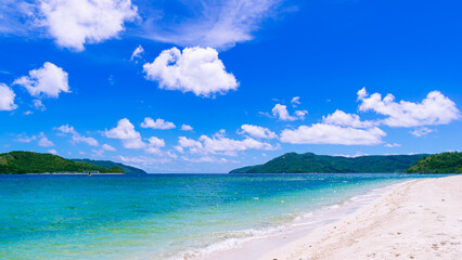 Bonbon Beach white sand on a sunny day. Romblon Island, Philippines