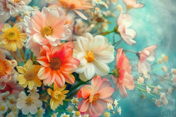 vintage bouquet of beautiful flowers floral background abstract pattern with beautiful spring flowers created with digital illustration