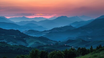 Obraz premium Summer sunset scenery of the Apennine mountain range