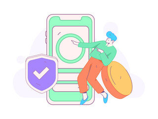 Online shopping payment security character flat vector concept operation hand drawn illustration
