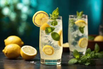 Fototapeta premium Sparkling Lemonade in a Tall Glass