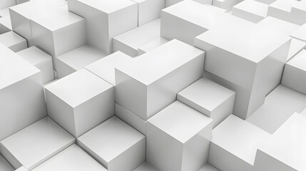 Random shifted white cube boxes block background wallpaper banner with copy space. 