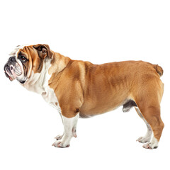 A Bulldog standing and gazing to the side