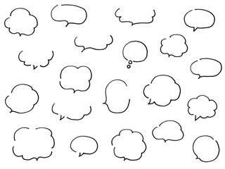 手書きのシンプルなふきだしのベクターイラストセット　吹き出し　手描き　フレーム　落書き