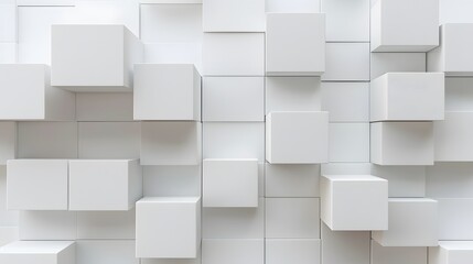 Random shifted white cube boxes block background wallpaper banner with copy space. 