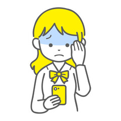 スマホを見て頭を抱えている女子学生