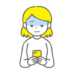 スマホを見て困っている女性