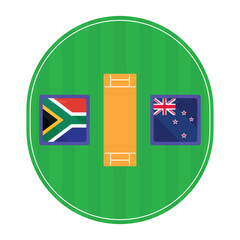 South Africa vs New Zealand Cricket match Vector. Cricket Match vector on ground stadium