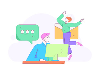 Communicate with consultants flat vector character concept operation hand drawn illustration
