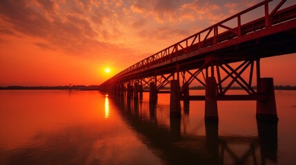 Fototapeta premium a stunning view of a steel bridge with a stunning sunset in the background