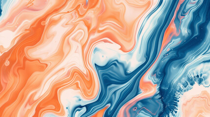 Fototapeta premium Orange and blue pastel liquid hydrodip marble shiny texture pattern