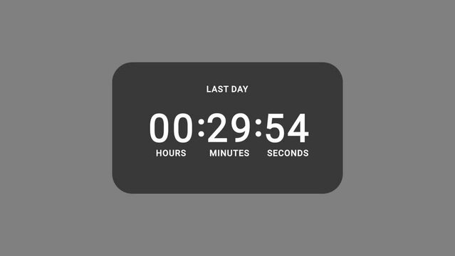 30 minutes countdown timer animation suitable for business | 30 min seconds hours animation white text gray background 