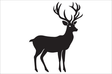 Christmas deer silhouette black vector art illustration. Raindeer silhouette vector.