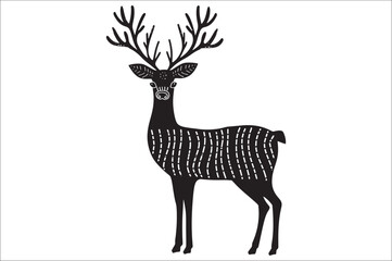 Christmas deer silhouette black vector art illustration. Raindeer silhouette vector.