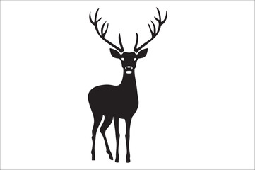 Christmas deer silhouette black vector art illustration. Raindeer silhouette vector.