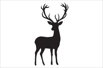 Christmas deer silhouette black vector art illustration. Raindeer silhouette vector.