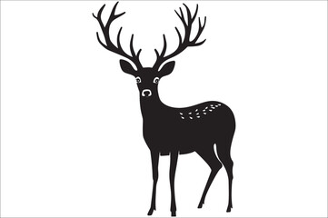 Christmas deer silhouette black vector art illustration. Raindeer silhouette vector.
