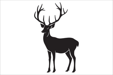 Christmas deer silhouette black vector art illustration. Raindeer silhouette vector.