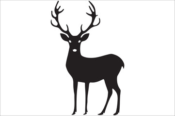 Christmas deer silhouette black vector art illustration. Raindeer silhouette vector.