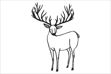 Christmas deer silhouette black vector art illustration. Raindeer silhouette vector.