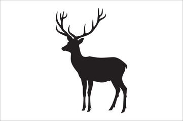 Christmas deer silhouette black vector art illustration. Raindeer silhouette vector.