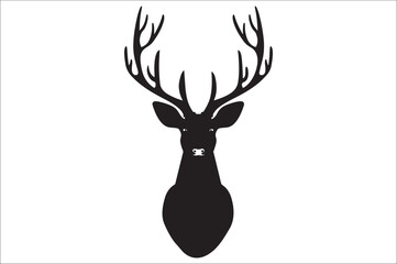 Christmas deer silhouette black vector art illustration. Raindeer silhouette vector.