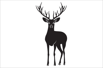Christmas deer silhouette black vector art illustration. Raindeer silhouette vector.