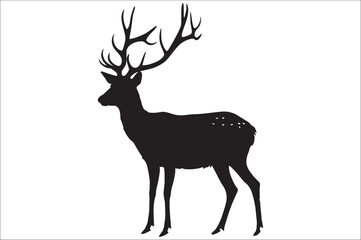 Christmas deer silhouette black vector art illustration. Raindeer silhouette vector.