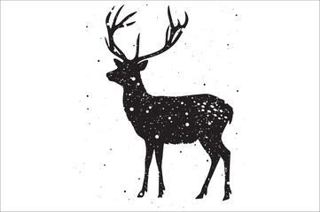 Christmas deer silhouette black vector art illustration. Raindeer silhouette vector.