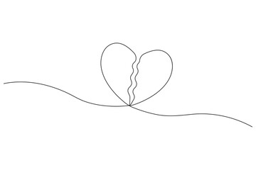 Vector illustration continuous one line art drawing of outline heart design
