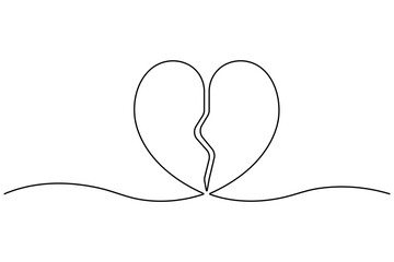 Vector illustration continuous one line art drawing of outline heart design
