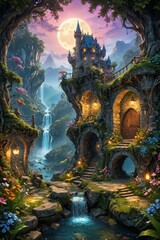 Fototapeta premium Enchanted Castle in a Fantasy Forest.